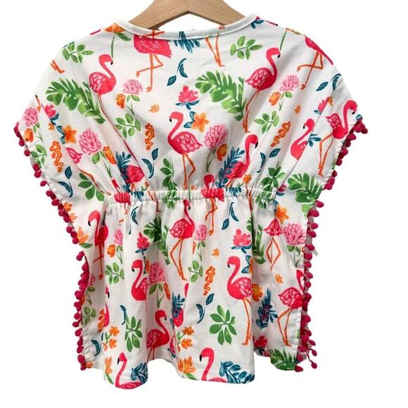 Swim Cover Up Flamingo and Tropical Print Pink, Ivory, Green 2T - Picture 5 of 6
